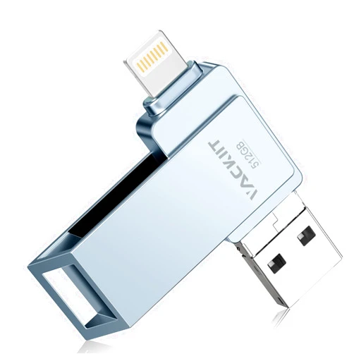 Vackiit MFi Certified 512GB Flash Drives 3.0 High Speed 3ni1 USB Stick External Storage for iPhone/PC/iPad/Android/More Devices for Photos and Videos Transfer Storage Backup(512-Grey)