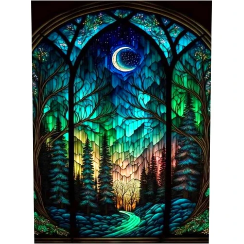 WUSARPLY Starry Night Stamped Cross Stitch Kits - Tree Counted Cross Stitch Kits for Beginners Adults Needlepoint Moon Cross-Stitch Patterns Dimensions Needlecrafts Embroidery Kits Arts and Crafts