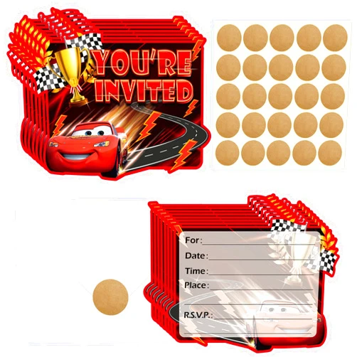 QUTANA 20 Pcs Race Car Invitation Cards, Racing Car Party Invitation Cards With Sticker Labels, 20 Envelope Two Fast Invitations for Kids boy Girl Birthday Party Supplies