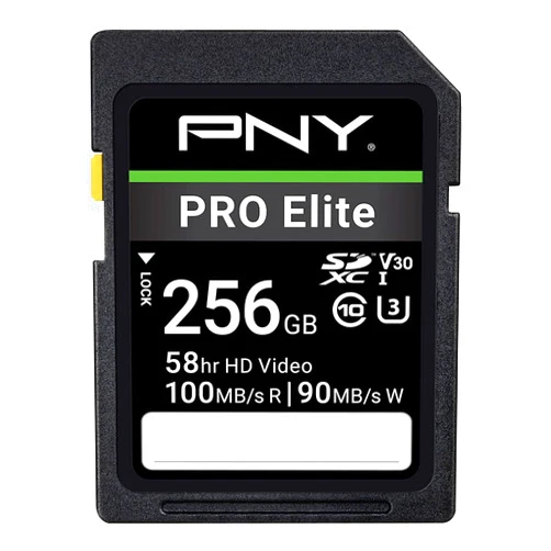 PNY 256GB PRO Elite Class 10 U3 V30 SDXC Flash Memory Card - 100MB/s, Class 10, U3, V30, 4K UHD, Full HD, UHS-I, Full Size SD
