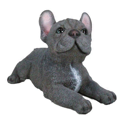Ebros Gift Realistic Lifelike Gray French Bulldog Puppy Sitting On His Belly Figurine 8.25
