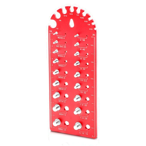 EAWONGEE [Patent] EAWONGEE Portable Nut and Bolt Thread Checker Fine Thread Nut and Bolt Size Gauge, Versatile Thread Chaser Set with SAE and Metric Gauges and Additional Drill Bit Sizing Feature(Red)
