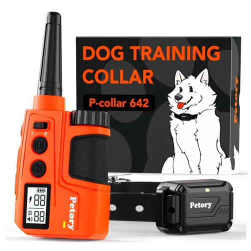 Petory Dog Training Collar with Remote- 3/4 Mile Range Dog Shock Collar for 10-120lbs Dogs, Waterproof Rechargeable e Collar with Boost Shock(1-30), Beep(1-8), Vibration(1-16), Safe Shock(0-99)