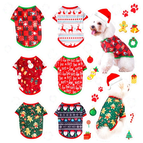 KATOLK 6 Pieces Christmas Dog Clothes for Small Dogs, Soft and Breathable Pet Shirt, Winter Puppy Kitten Vest Printed Dog Shirts, Christmas Snowman Santa Claus Reindeer Dog T-Shirts for Pet Dogs Cats