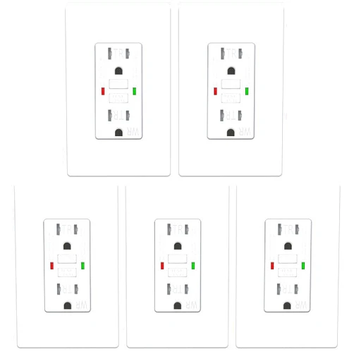 ELECTECK 5 Pack GFCI Outlets 15 Amp, Outdoor Weather Resistant (WR), Self-Test GFI Receptacles with LED Indicator, Ground Fault Circuit Interrupter, Screwless Wallplate Included, UL Listed, White