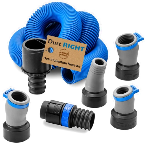 ROCKLER Dust Right Flexiport Power Tool Hose Kit - 3 To 12' Expandable Hose & 4 FlexiPorts - Lightweight Dust Collectors for Woodworking Power Tools - Collector Hose for Shop Vacuums, Table Saw & More