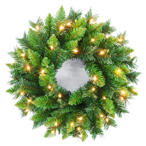 Aimmop Pre-Lit Artificial Christmas Wreath 20 Inches Battery Operated Timer Lighted Christmas Wreath, Artificial Wreath Christmas Decoration Home Indoor Outdoor (Green Pure)