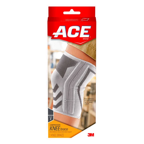 3M ACE Compression Knee Brace w/Side Stabilizers, Support Injured Knee With Mild Compression. Breathable Properties Let Sweat Escape, Small, White/Gray