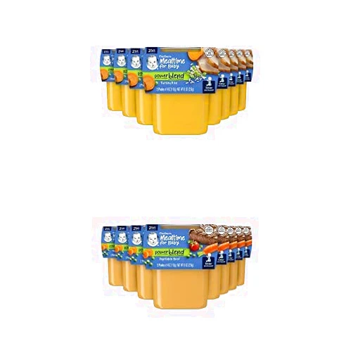 Gerber Baby Food 2nd Foods, Dinner, Turkey & Rice Puree and Vegetable & Beef Puree, 4 Ounce Tubs, 2-Pack (Pack of 16)