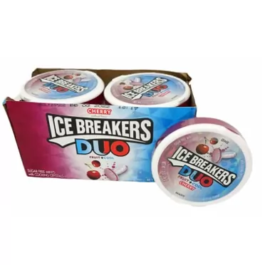 Ice Breakers Sugar Free Mints, Duo Fruit + Cool, Cherry Flavor, 1.3 Ounce Tin (Pack of 8)
