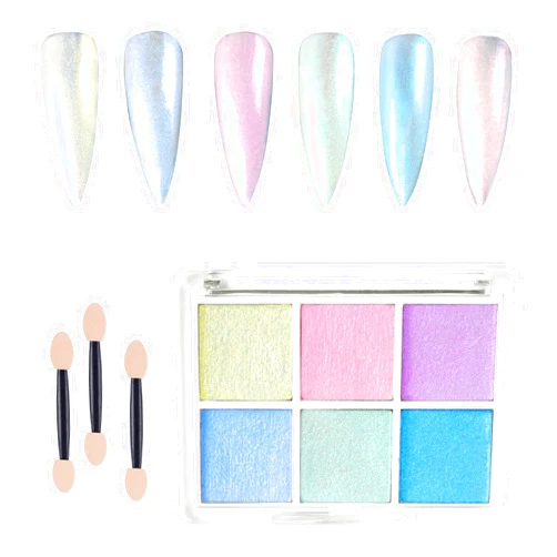 URAQT Chrome Nail Powder, 6 Colors Pearl Chrome Nail Powder Gold Chrome Nail Powder Chrome Gel Nail Polish Kit Aurora Mica Powder Mirror Effect Mermaid Nails Powder Manicure Pigment For DIY Nail