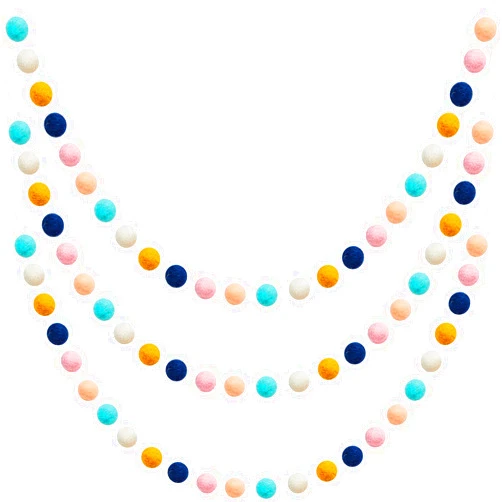 WILLBOND 3 Pieces Wool Felt Ball Garland Colorful Pom Pom 6.5 Ft Long 24 Ball Garland for Mardi Gras Halloween Thanksgiving Xmas Black History Month (Cute Colors)