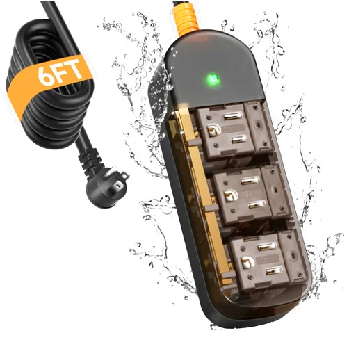 CAKINKON Outdoor Power Strip Weatherproof 6 FT Outdoor Extension Cord Waterproof Surge Protector Power Strip, Shockproof, 3 AC Outlets, 1625W - for Camping, Home, Office, Garden, Dorm, FCC UL Listed
