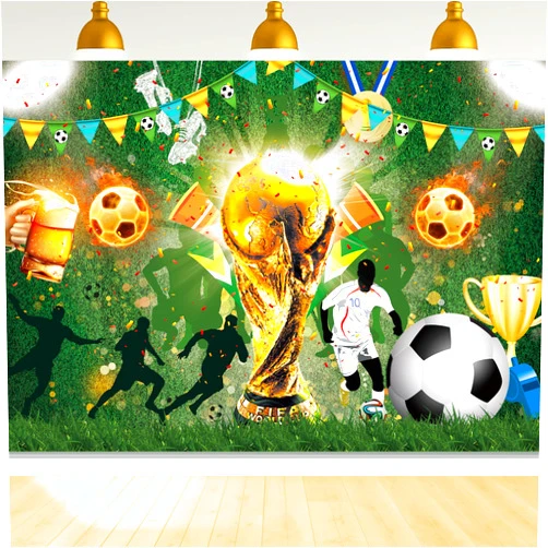 WirJouer Soccer Backdrop,7x5FT Football Backdrop World Cup Backdrop Football Background Football Green Grass Field Photography Backdrop Soccer Banner for World Cup Party