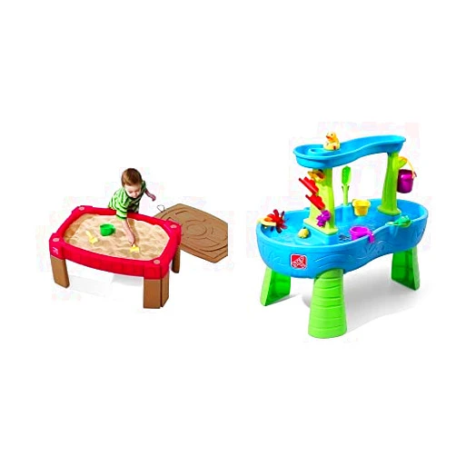 Step2 Naturally Playful Sand Table & Rain Showers Splash Pond Water Table | Kids Water Play Table with 13-Pc Accessory Set