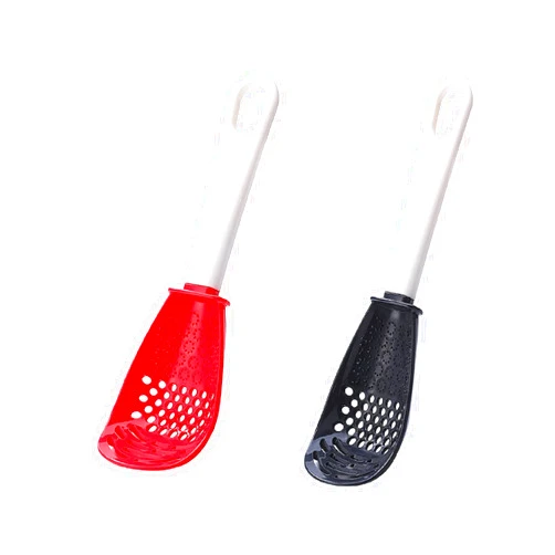 NEFSO Two Piece Set of Multipurpose Kitchen Cooking Spoons, Egg Yolk Separator, Strainer, Grater, Colander Skimmer, Slotted Spoon, Garlic Crusher. Food Grade Pp, (Black+red)-Red + Black