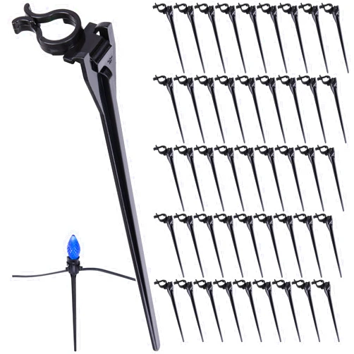 EBaokuup 100pcs 7.5 Inch Christmas Light Stakes,Yard Lawn Light Stakes for C7 C9 Christmas String Lights,Universal Outdoor Light Holders for Christmas Decorations Garden Patio Path (Black-7.5