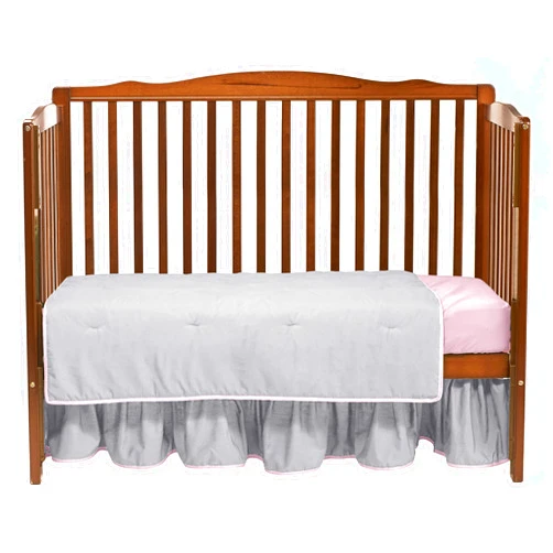 Baby Doll solid two-tone 3 piece crib bedding set, grey/pink