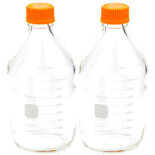 Karter Scientific Corning PYREX #1395-2L, 2000ml Round Media Storage Bottle, with GL45 Screw Cap (Pack of 2)