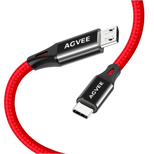 AGVEE 2 Pack 6ft USB-C OTG to Micro USB Cable, Braided Charger Data Sync Cord Charging Wire Adapter for Samsung Galaxy S7 S6, J7, J3, LG, PS4, Kindle, PS4 Xbox Controller, Android Phone, Red