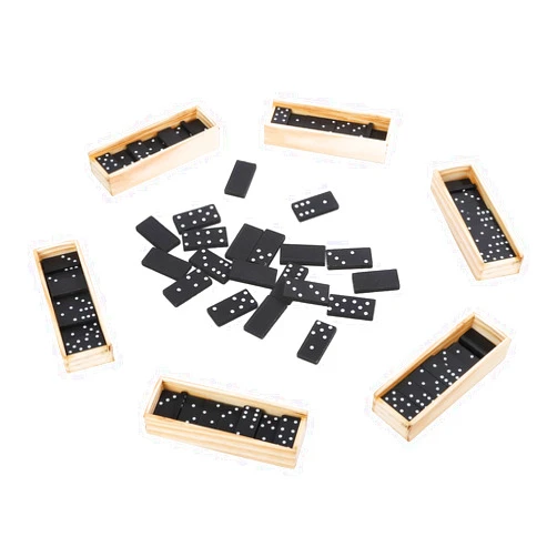 HuangQiao Dominos Set for Adults, 28 Pieces Double Six Domino with Wooden Case, Domino Set for Classic Board Games, for Family and Kids (6 Pack Dominos)
