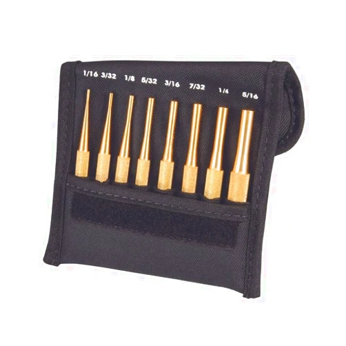 Starrett Brass Drive Pin Punch Set with Knurled Grip in Protective Fabric Pouch - 4