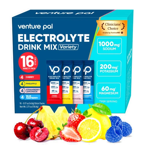 Venture Pal High Sodium Sugar Free Electrolytes Powder Packet, Zero Calories Hydration Packets with Vitamin, Sodium, Potassium & Magnesium, Electrolyte Drink Mix, Vegan, Keto Friendly, 16 Count
