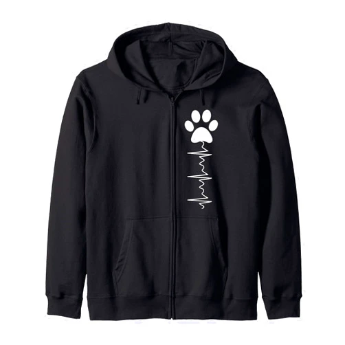 Paw Dog Lovers Gift Shirt for All Family Womens Dog Paw Print Heartbeat Shirt Women Girls Love Dogs Zip Hoodie