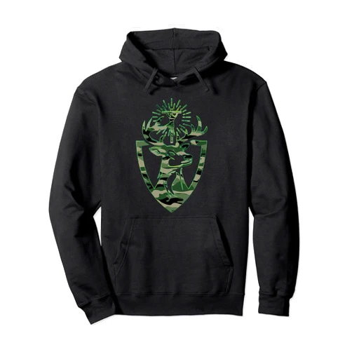 Happy Catholics Hubert Hubertus Patron Saint of Hunters Stag Camo Men Pullover Hoodie