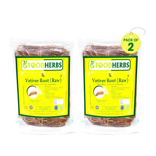 FOODHERBS Dried Vetiver Roots | 50 Gms | Khus Khus | Vetiveria Zizanoides | Lavancha | Ramacham | Natural Coolant | Hand-Picked (Pack of 2)