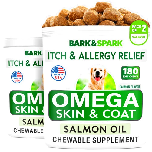 BARK&SPARK Omega 3 for Dogs - 360 Fish Oil Treats for Dog Shedding, Skin Allergy, Itch Relief, Hot Spots Treatment - Joint Health - Skin and Coat Supplement - EPA & DHA Fatty Acids - Salmon Oil