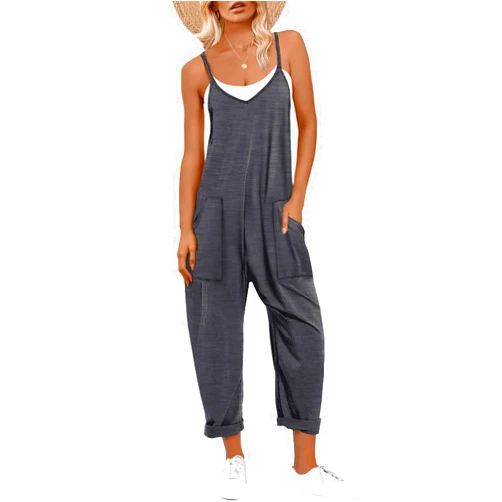 ANRABESS Jumpsuits for Women Casual Summer Overalls Sleeveless Spaghetti Strap Romper Jumpers Trendy Beach Vacation Outfits