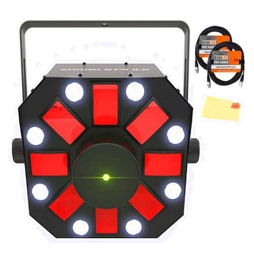 Chauvet DJ Swarm 5 FX ILS 3-in-1 Derby/Strobe Effect LED Light Bundle with 2 DMX Cables and Austin Bazaar Polishing Cloth