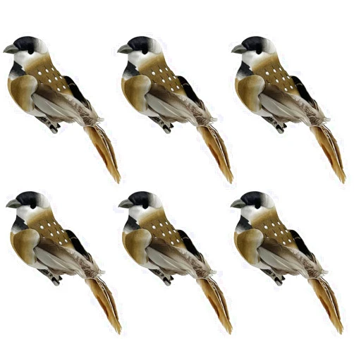 LWINGFLYER 6pcs Clip On Artificial Sparrow Foam Feather Birds Ornaments for Craft Wedding Decoration Home Garden Establishment Party Accessories