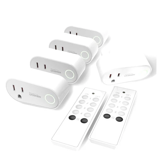 UCOMEN Remote Control Outlet with 100 ft Range,Wireless Light Switch for Household Appliances,Remote Light Switch Kit,White (5 Outlets + 2 Remotes) 1875W