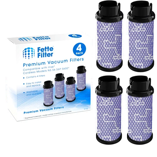 Fette Filter - Vacuum Cleaner Parts Filter Package Compatible with Cordless Vacuum Cleaner Inse N5 S6 S6P S600 - Pack of 4