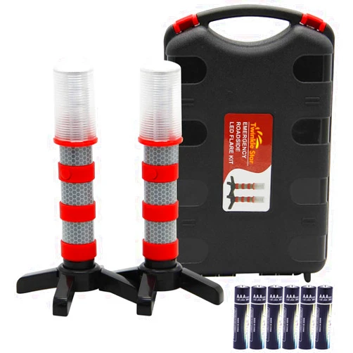 Twinkle Star Emergency Roadside Flares Kit LED Safety Strobe Road Warning Light Highway Beacon Alert Flare with Magnetic Base, Detachable Stand, Solid Storage Case (Set of 2)