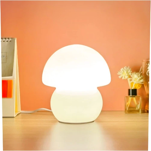 CometMars Mushroom Lamp, Small Clear Glass Table Lamp, Cute Little Milk White Translucent Nightstand Lamp for Bedroom, Bedside, Living Room, Murano Style Aesthetic Dome Lamp for Home Decor Gift