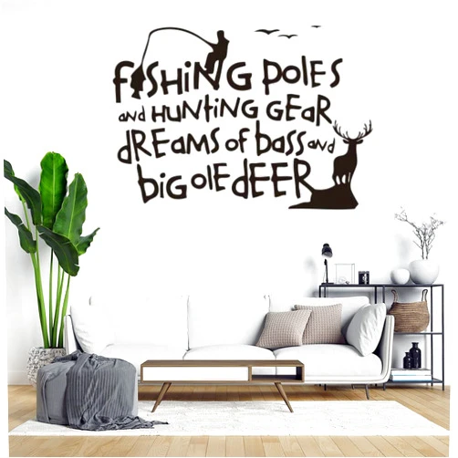 Generic Fishing Poles and Hunting Gear Fishing Wall Decals Inspirational Quotes Vinyl Wall Art Decor Stickers for Kids Rooms Girls Boys Office Nursery