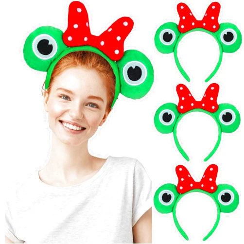 Whaline Frog Headbands with Red Bow Animals Ears Headband Cute Frog Eye Cosplay Costume Accessories for Passover Seder Dress up Party Educational Games Costume Party Favors, 4Pcs