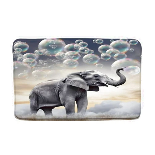 WUASDCS Cute Elephant Bath Mat Funny Wild Animal Blowing Bubbles Sunrise Modern Art Bathroom Kitchen Floor Mat Doormat Microfiber Home Decoration Rug，17.8x29.5Inch