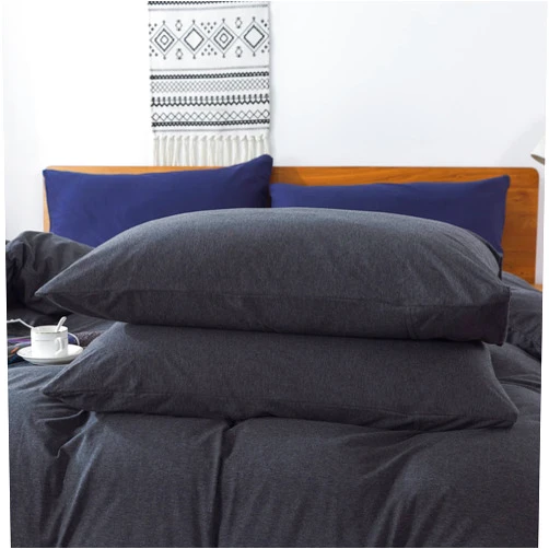 SAMZPAO 100% Jersey Cotton Pillow Cases of 2 - Ultra Soft Pillow Covers 2 Pack with Envelope Closure (Dark Grey, Queen)