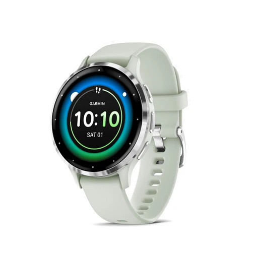 Garmin Venu 3S Silver Stainless Steel Bezel 1.2-Inch AMOLED Touchscreen Display Smart Watch with 41mm Sage Gray Case and Silicone Band