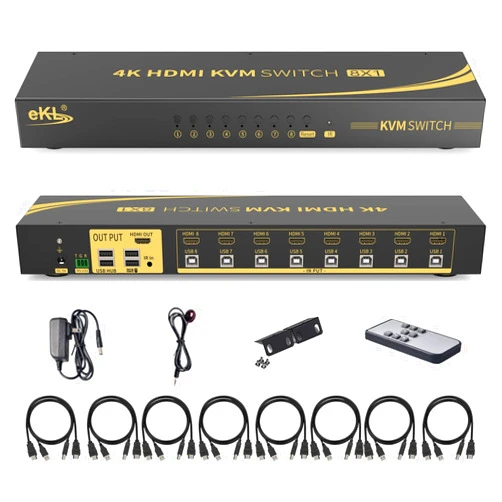eKL KVM Switch, 8 Port v1.4 HDMI KVM Switch Supports Hotkeys Swapping 4K@30Hz 1080p 3D, 8 in 1 Out 8 PCs Sharing with One Set of Keyboard and Mouse