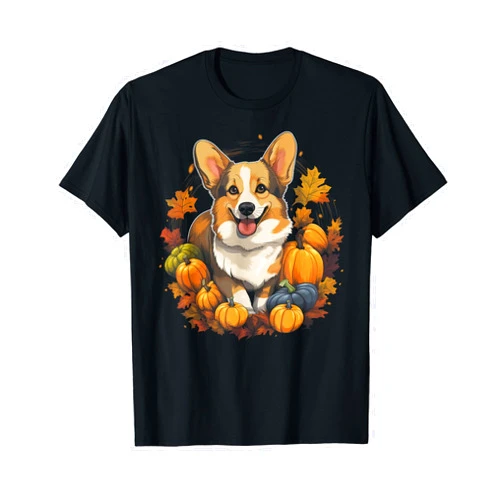 Pixelfexxe Thanksgiving -09 Corgi Dog - Pumpkin Thanksgiving Fall Halloween T-Shirt