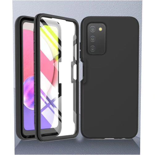 for Samsung Galaxy A03S Case: Shockproof Silicone Protective Phone Case with Built-in Screen Protector - Slim Dual Layer Rugged Sturdy Drop Proof TPU Protection Cover,Black