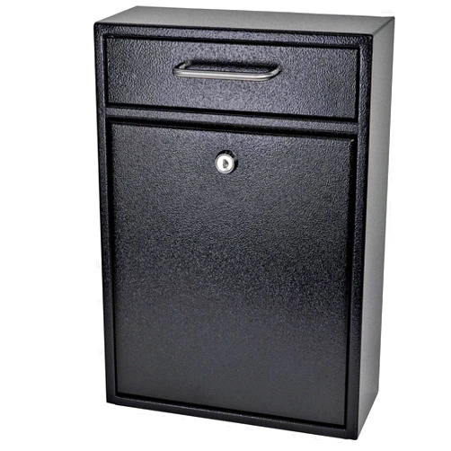 Mail Boss 7412 High Security Steel Locking Wall Mounted Mailbox-Office Comment Letter Deposit, Black Drop Box