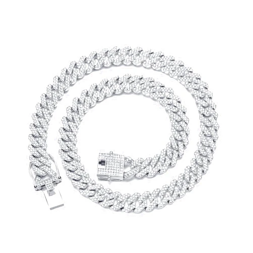 HDMENC Mens Miami Cuban Link Chain Necklace 12mm Diamond Prong Cuban Chain 18/20/24inch Length Hip Hop Jewely with Gift Box