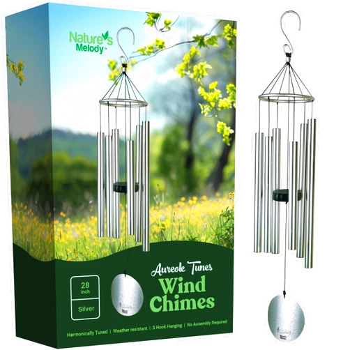 Nature's Melody Nature’s Melody Aureole Tunes Wind Chimes – Outdoor Windchime with 6 Tubes Tuned to B Pentatonic Scale, 100% Rustproof Aluminum, Powder Finish & S Hook Hanger for Sympathy, Memorial Gift or Zen Garden