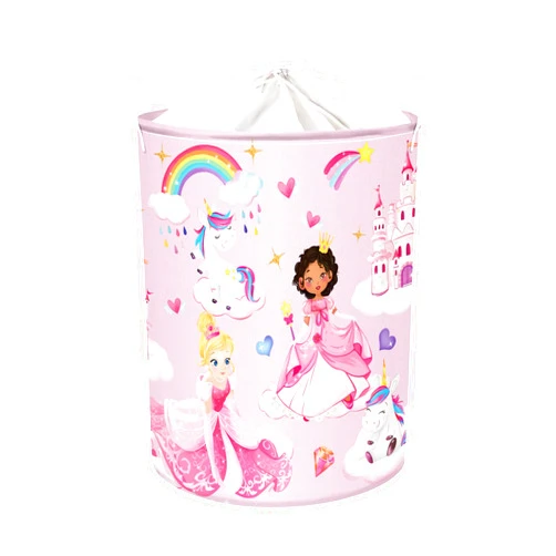 Clastyle 63L Large Pink Unicorn Princess Kid Laundry Hamper with Handle Girl Bedroom Bathroom Nursery Collapsible Clothes Toy Storage Basket with Lid